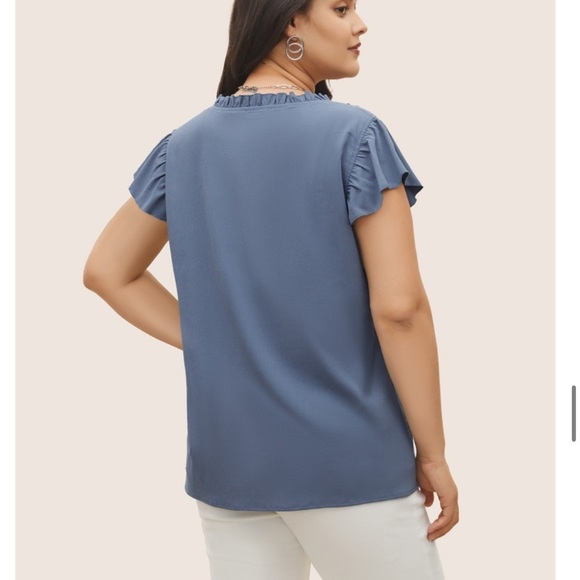 BloomChic Stone Stretchy Woven Pleated Button Detail Cap Sleeve Blouse 3XL us22 - Picture 2 of 9